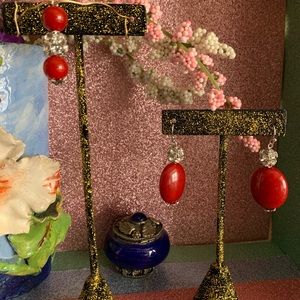 Acrylic and Rhinestone Earrings with Pendant